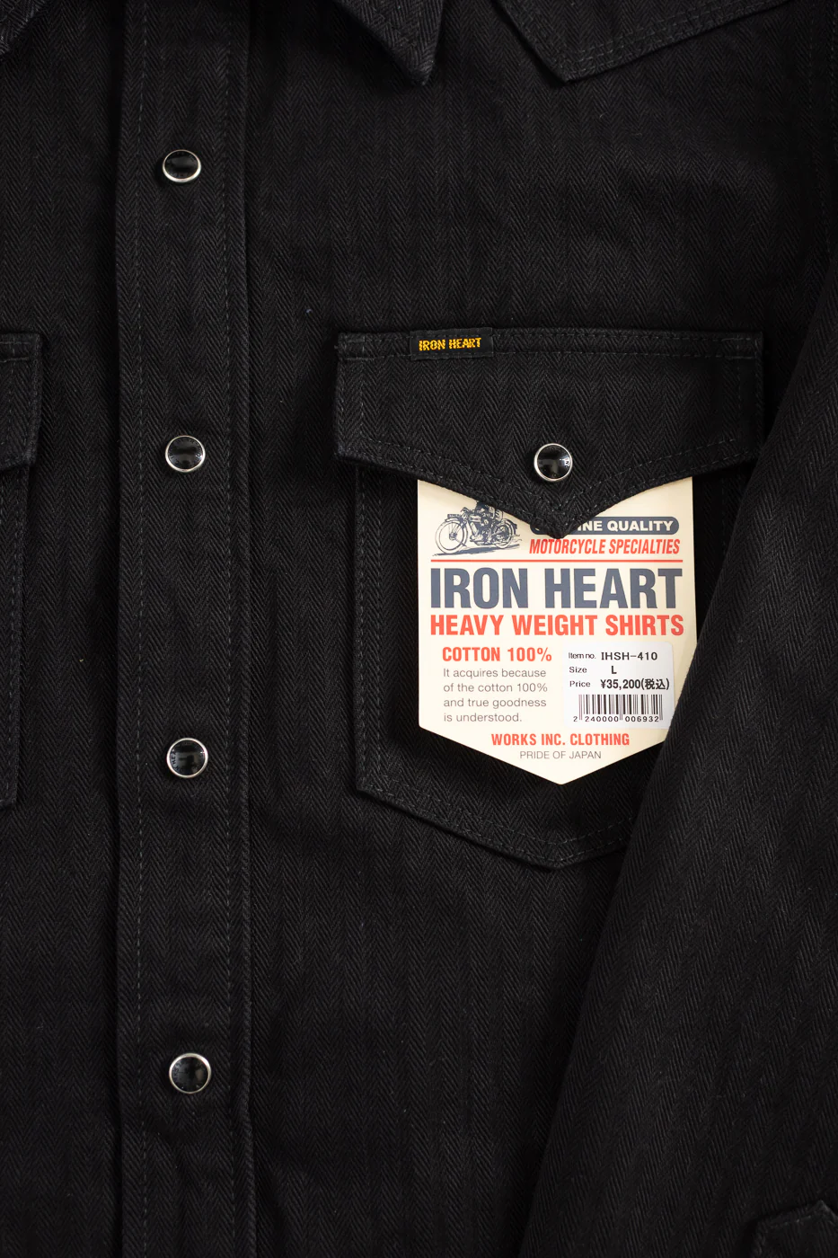 IHSH-410-BLK - 14oz Herringbone CPO Western Shirt - Black - Image 3