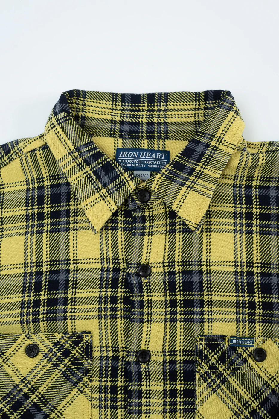 IHSH-412-YEL - 9oz Selvedge Indigo Check Flannel Work Shirt - Yellow - Image 2