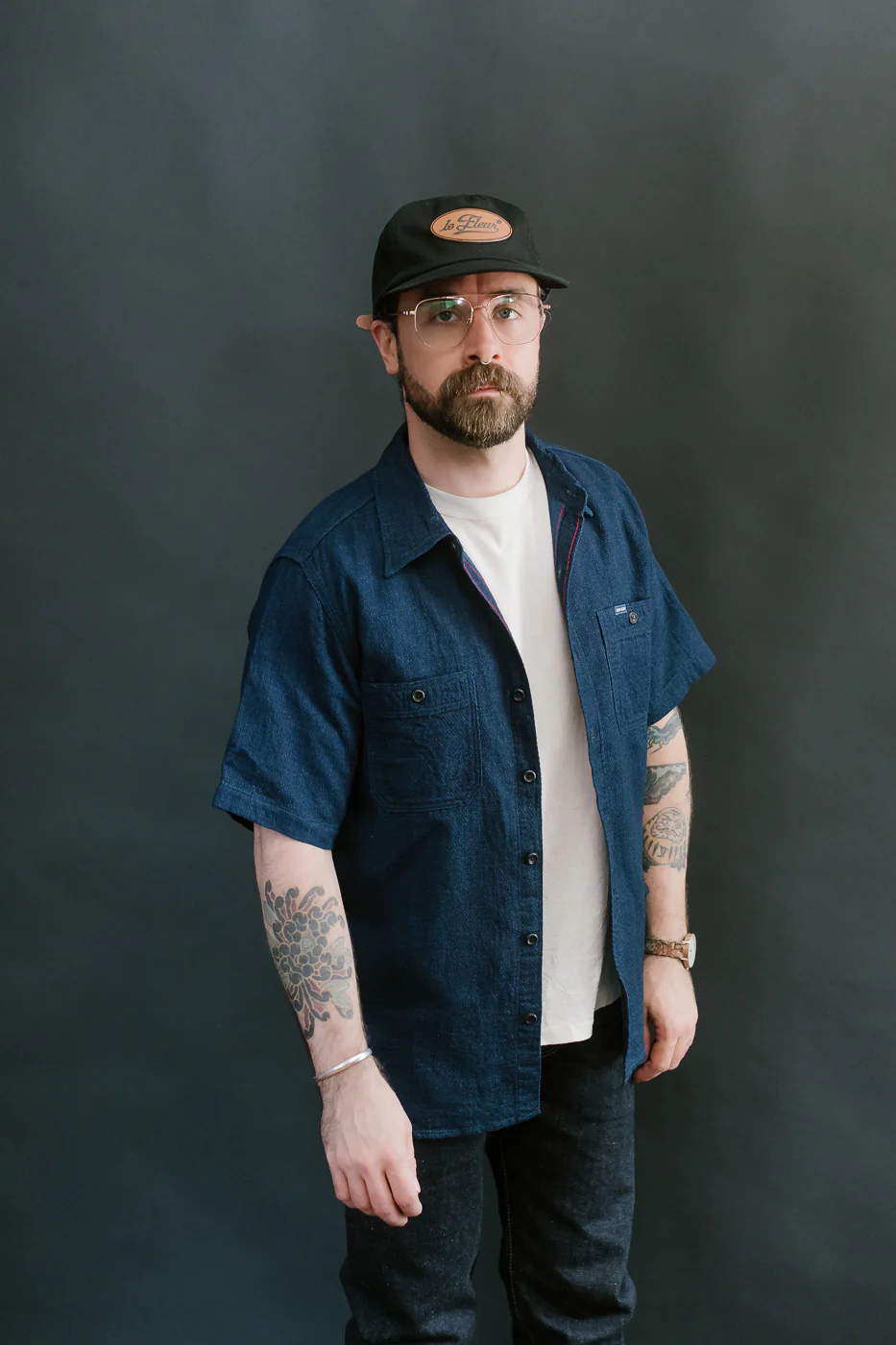IHSH-417-IND - 5oz Double Gauze Short Sleeve Work Shirt - Indigo - Image 10
