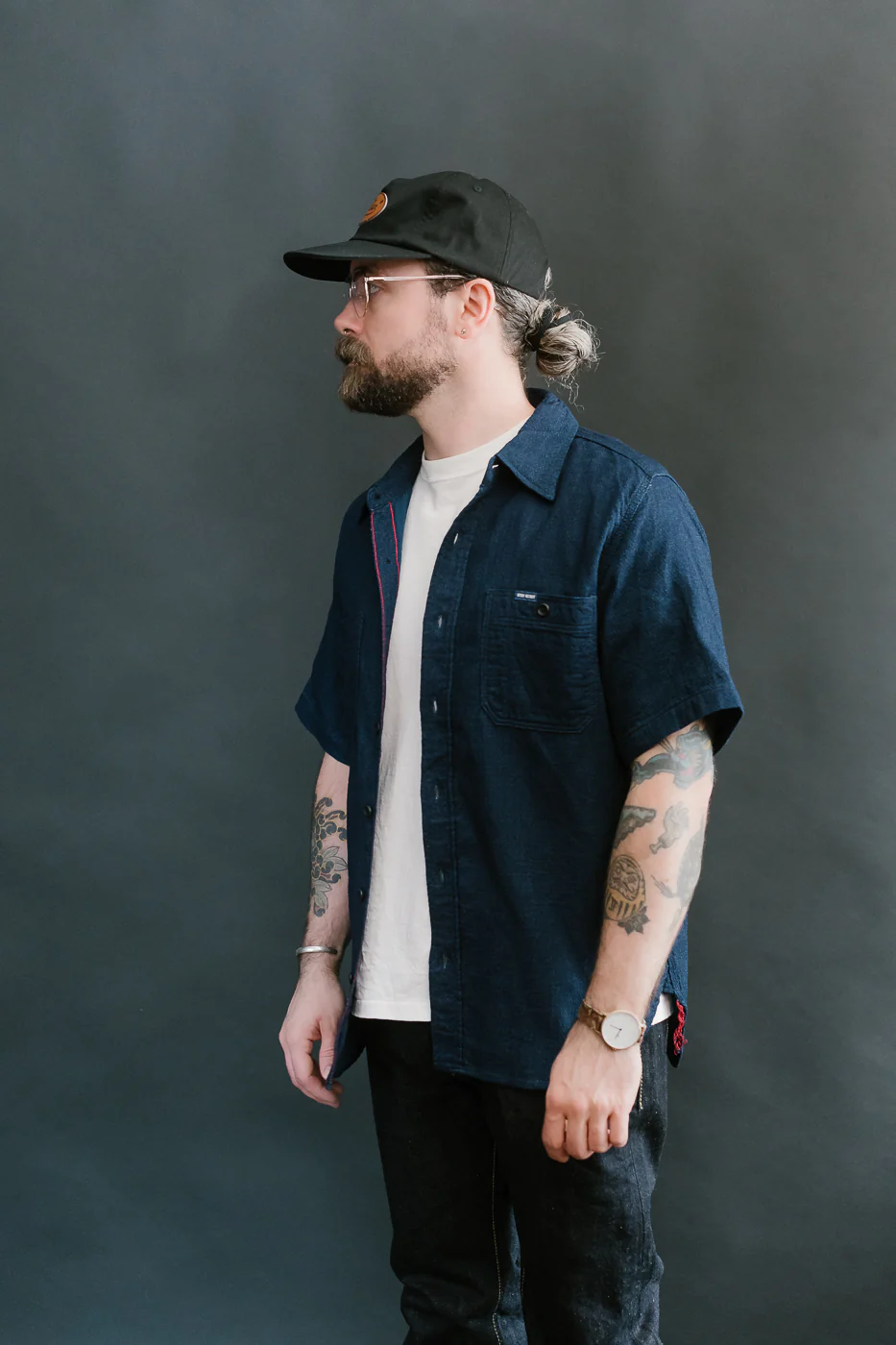 IHSH-417-IND - 5oz Double Gauze Short Sleeve Work Shirt - Indigo - Image 14