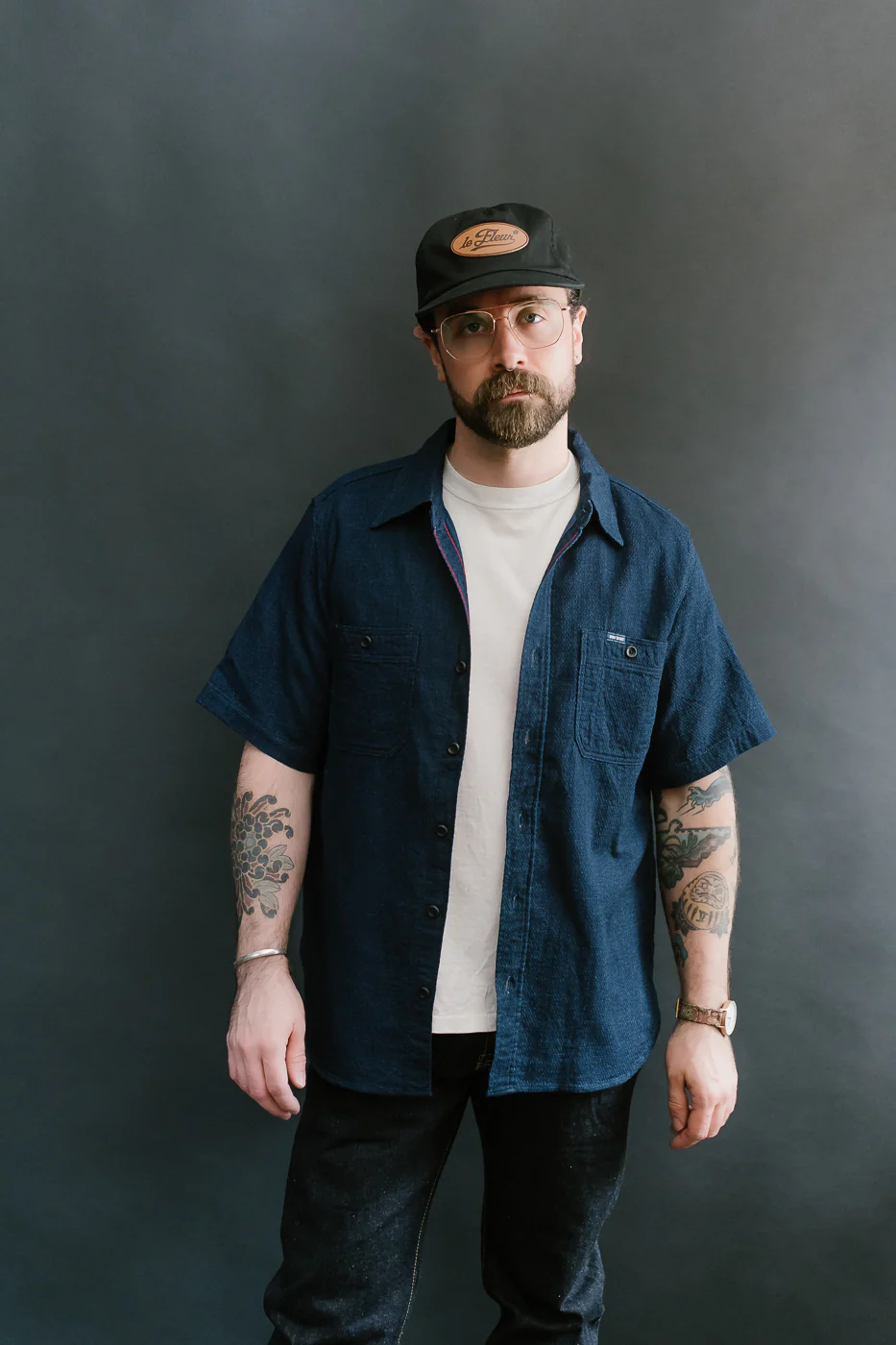 IHSH-417-IND - 5oz Double Gauze Short Sleeve Work Shirt - Indigo - Image 15