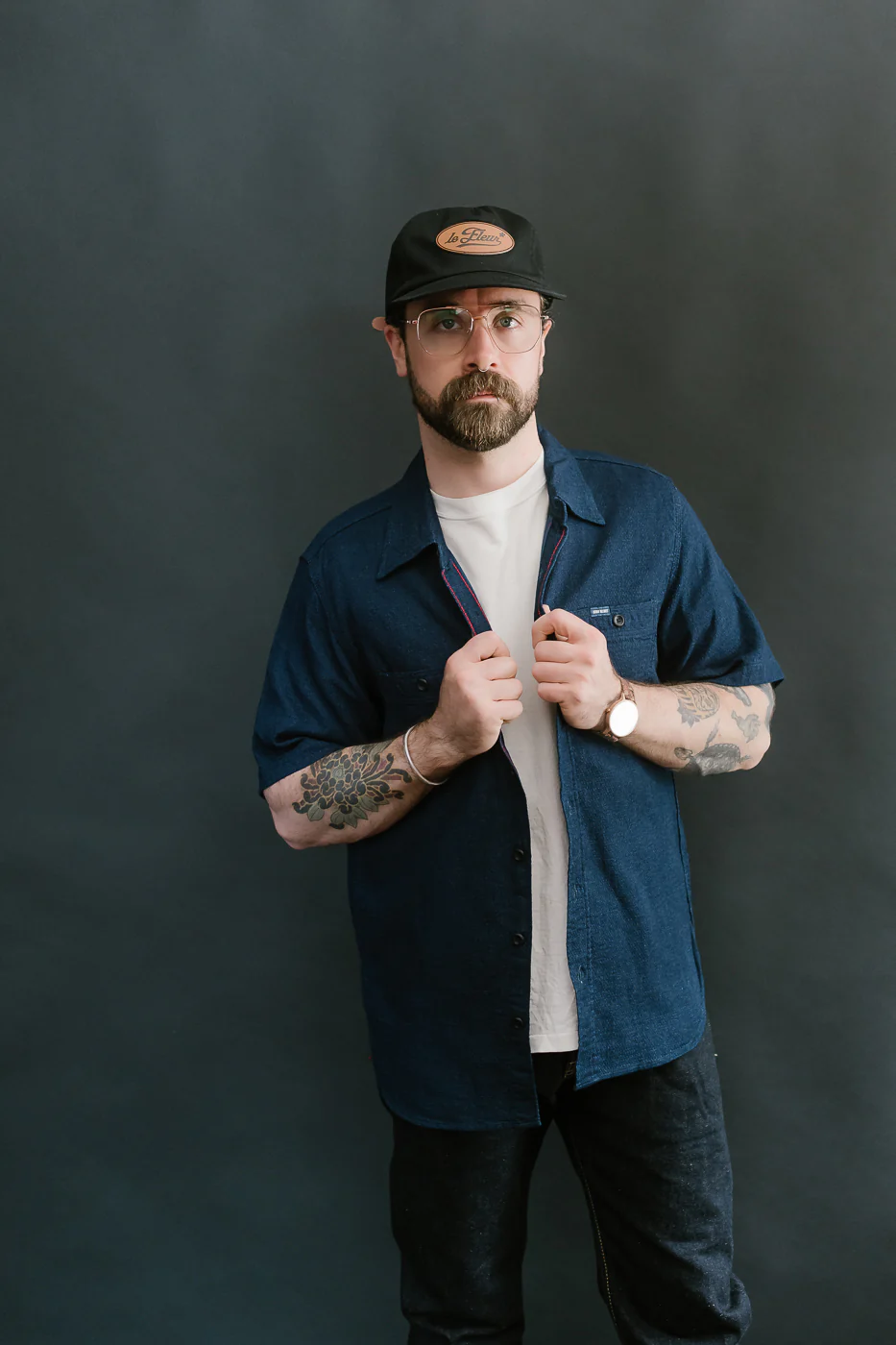 IHSH-417-IND - 5oz Double Gauze Short Sleeve Work Shirt - Indigo - Image 16