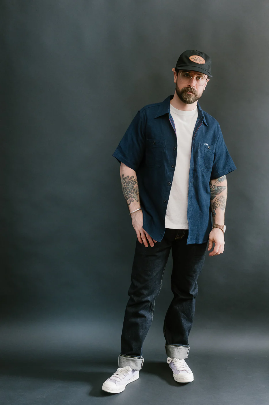 IHSH-417-IND - 5oz Double Gauze Short Sleeve Work Shirt - Indigo - Image 6