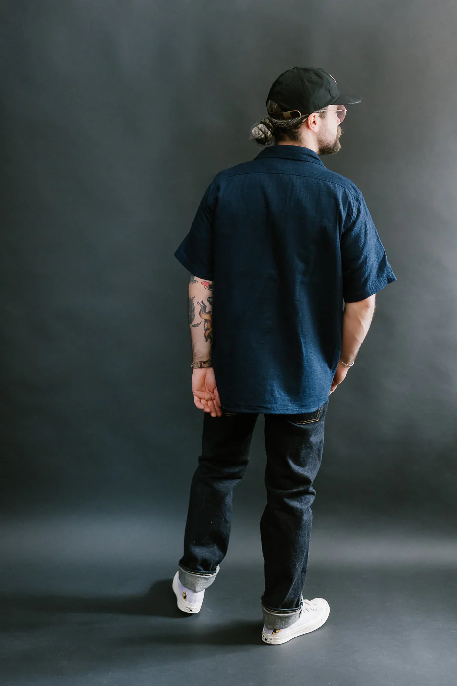 IHSH-417-IND - 5oz Double Gauze Short Sleeve Work Shirt - Indigo - Image 8