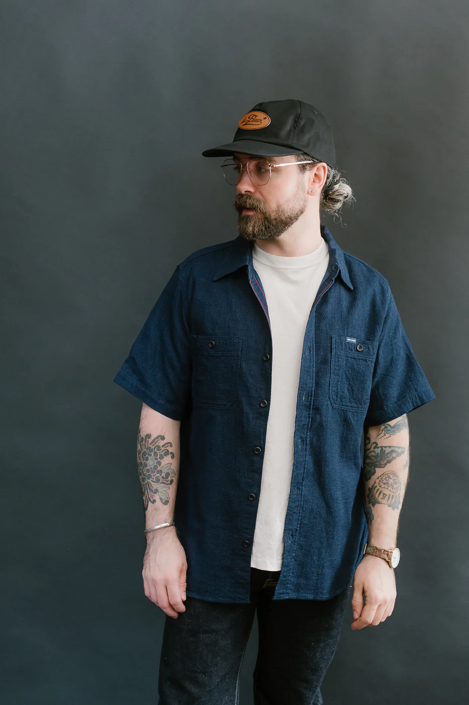 IHSH-417-IND - 5oz Double Gauze Short Sleeve Work Shirt - Indigo - Image 9
