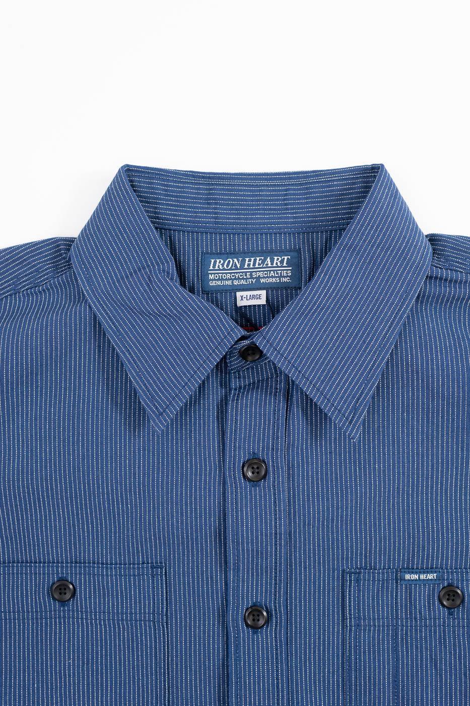 IHSH-420-PIN - 5oz Selvedge OX Cloth Short Sleeve Work Shirt - Pinstripe - Image 2