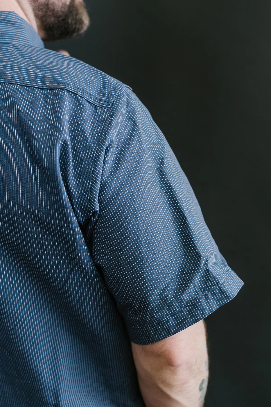IHSH-420-PIN - 5oz Selvedge OX Cloth Short Sleeve Work Shirt - Pinstripe - Image 20