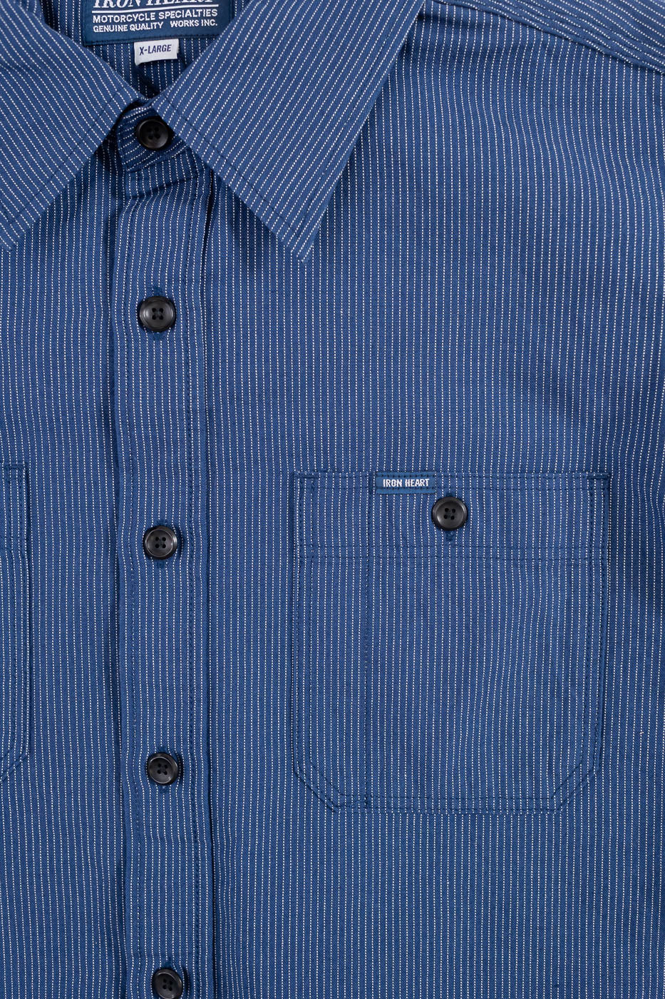 IHSH-420-PIN - 5oz Selvedge OX Cloth Short Sleeve Work Shirt - Pinstripe - Image 3