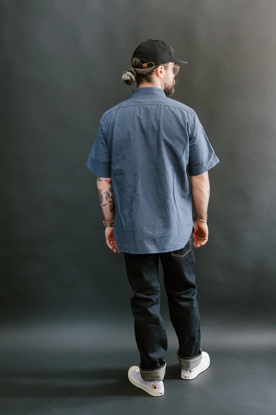 IHSH-420-PIN - 5oz Selvedge OX Cloth Short Sleeve Work Shirt - Pinstripe - Image 9