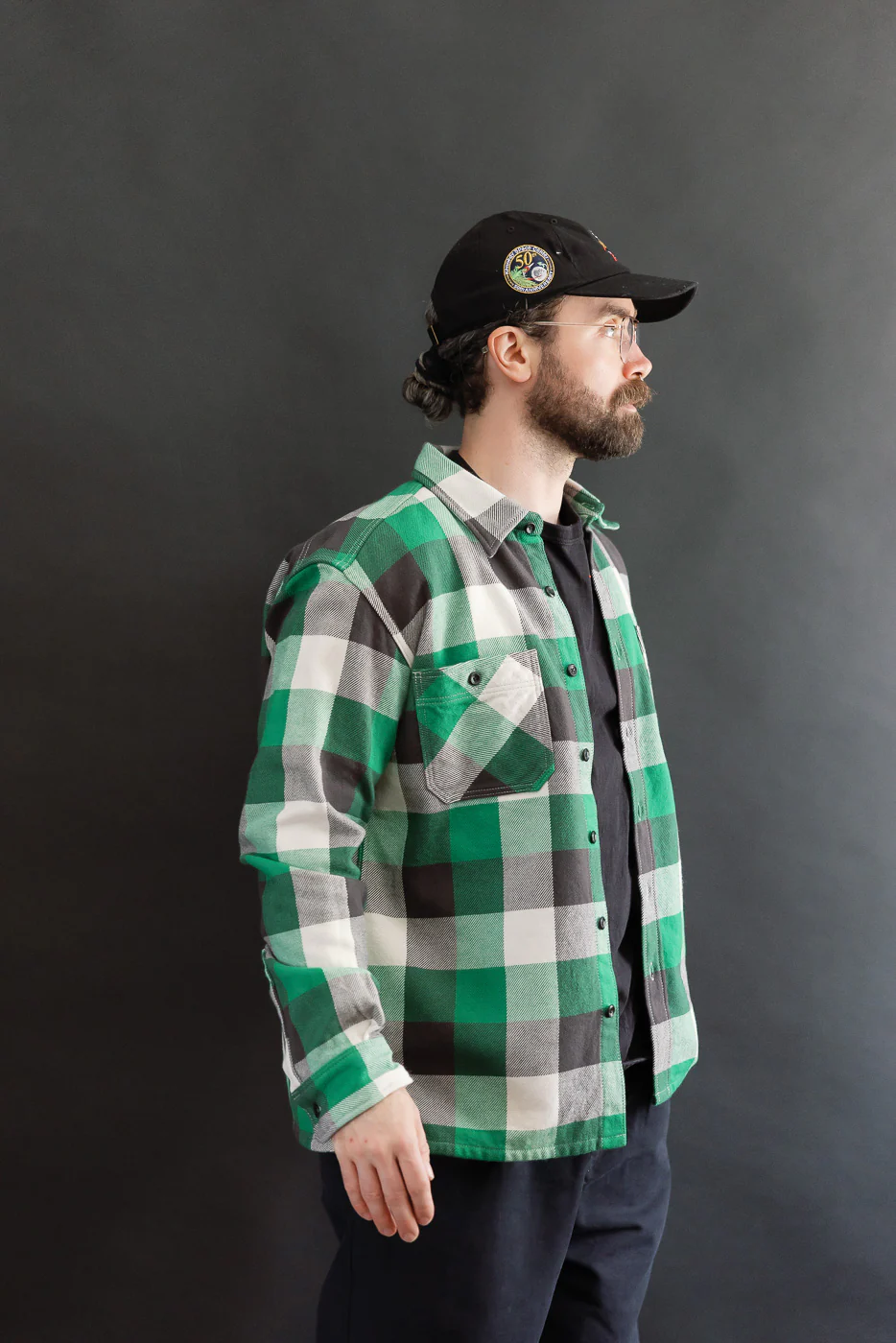 IHSH-428-GRN - Ultra Heavy Flannel Vintage Check Work Overshirt - Green - Image 10