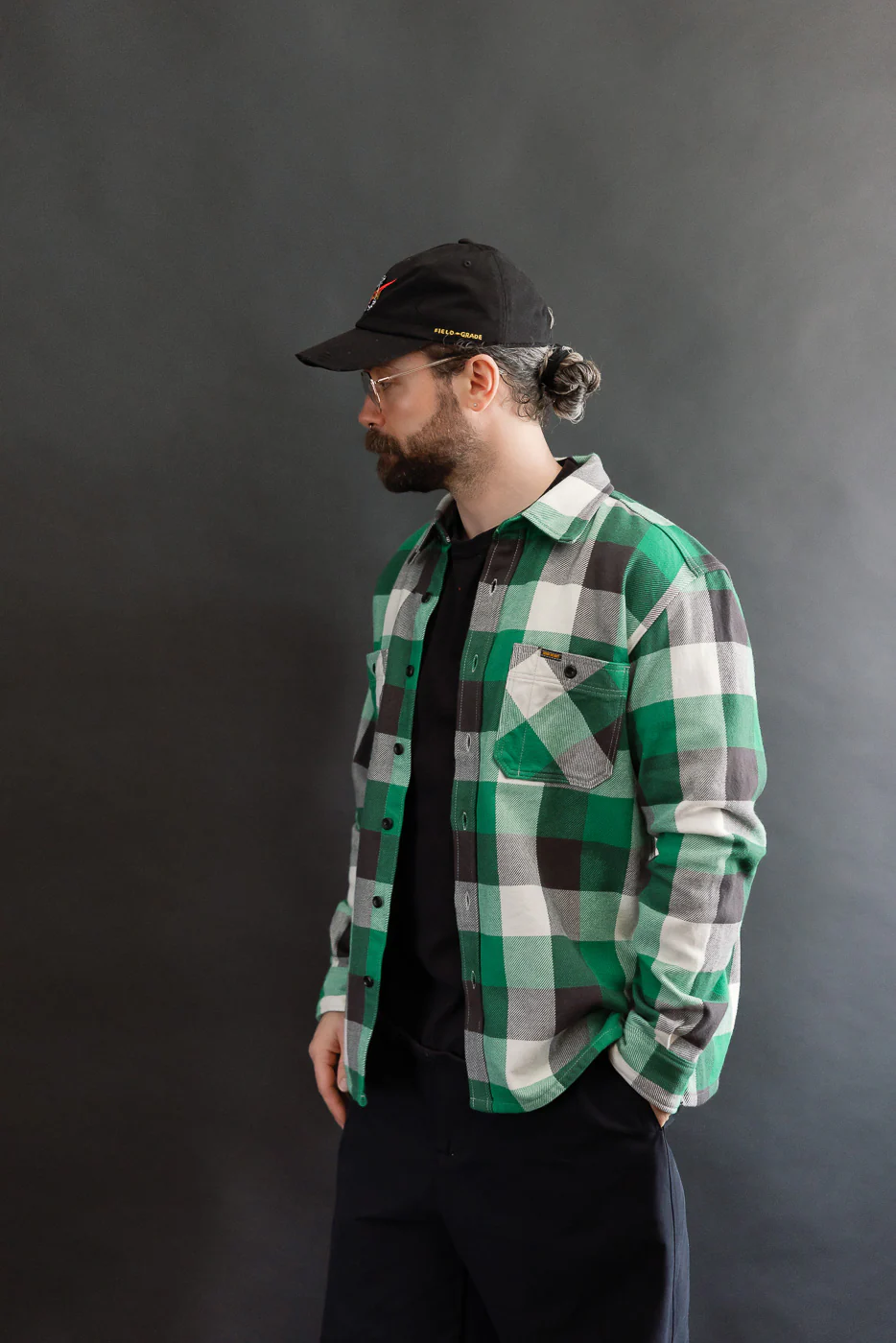 IHSH-428-GRN - Ultra Heavy Flannel Vintage Check Work Overshirt - Green - Image 13