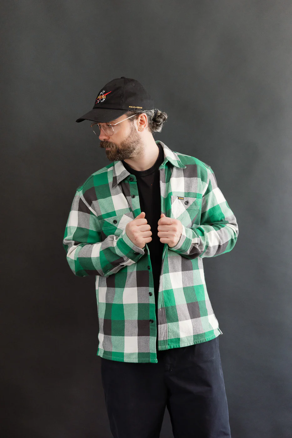 IHSH-428-GRN - Ultra Heavy Flannel Vintage Check Work Overshirt - Green - Image 14