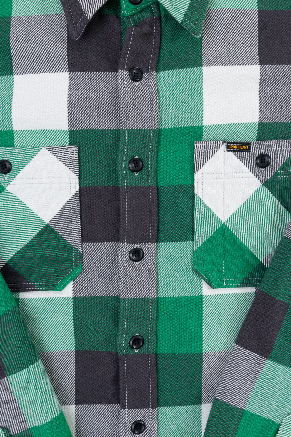 IHSH-428-GRN - Ultra Heavy Flannel Vintage Check Work Overshirt - Green - Image 3