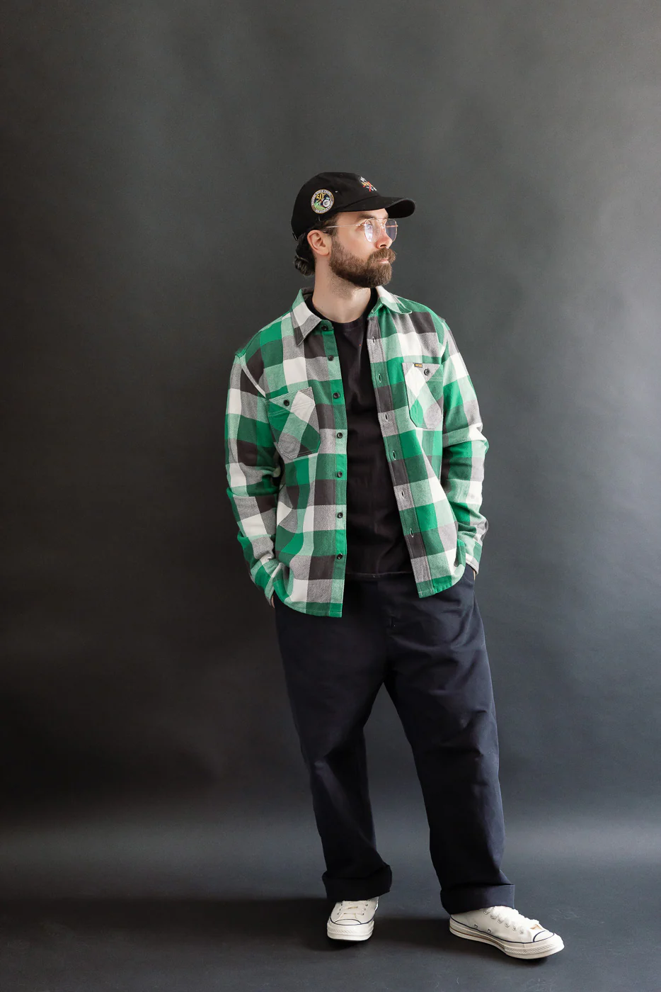 IHSH-428-GRN - Ultra Heavy Flannel Vintage Check Work Overshirt - Green - Image 6