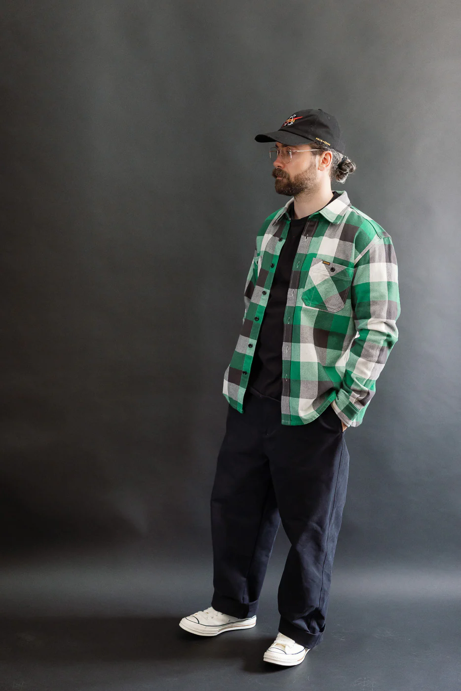 IHSH-428-GRN - Ultra Heavy Flannel Vintage Check Work Overshirt - Green - Image 7