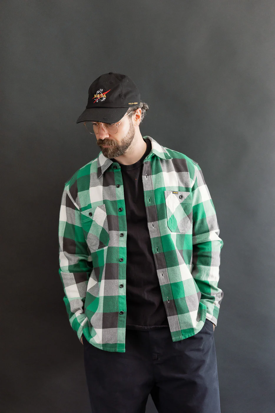 IHSH-428-GRN - Ultra Heavy Flannel Vintage Check Work Overshirt - Green - Image 9