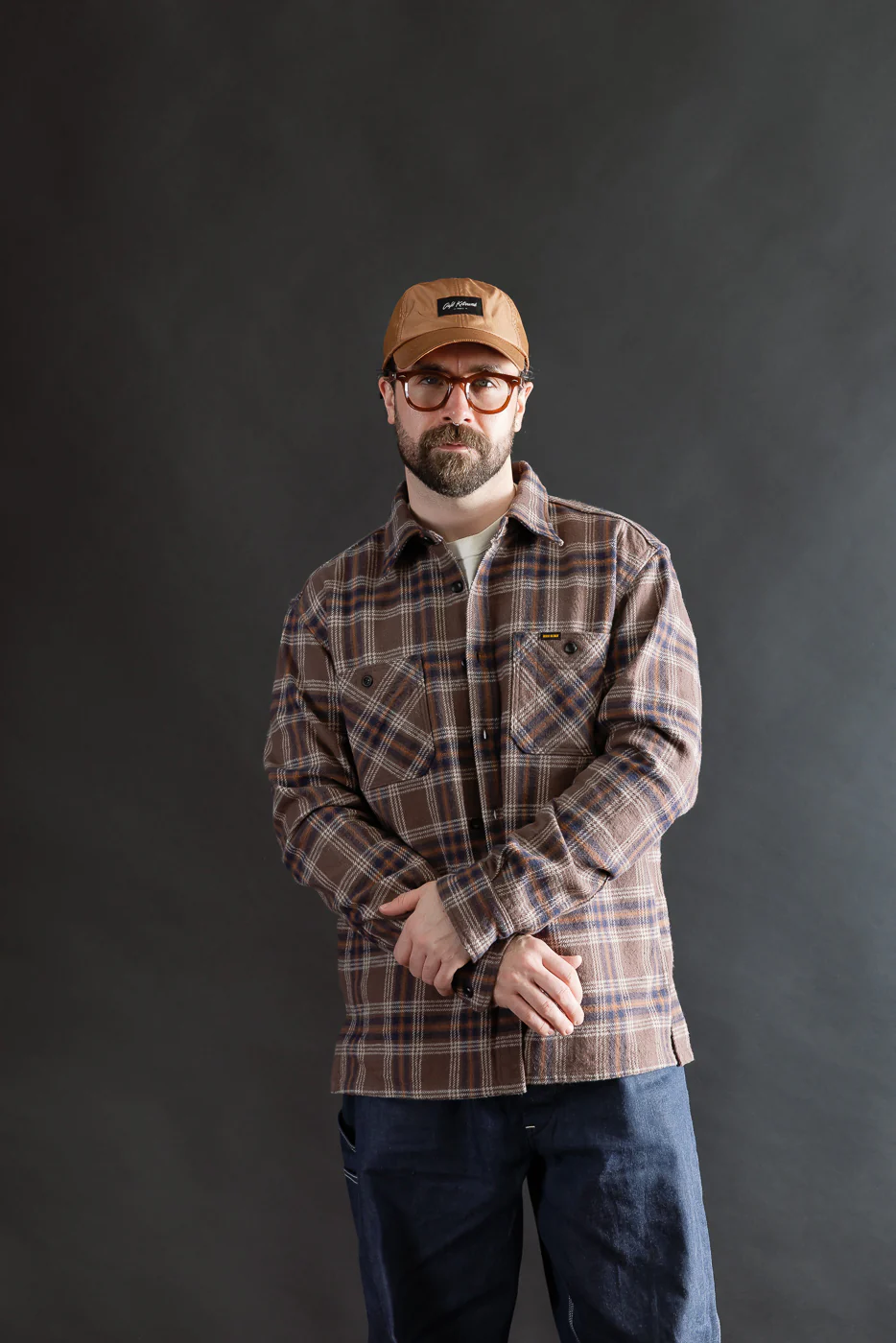 IHSH-430-BRN - Slubby Heavy Flannel Check Work Overshirt - Brown - Image 10