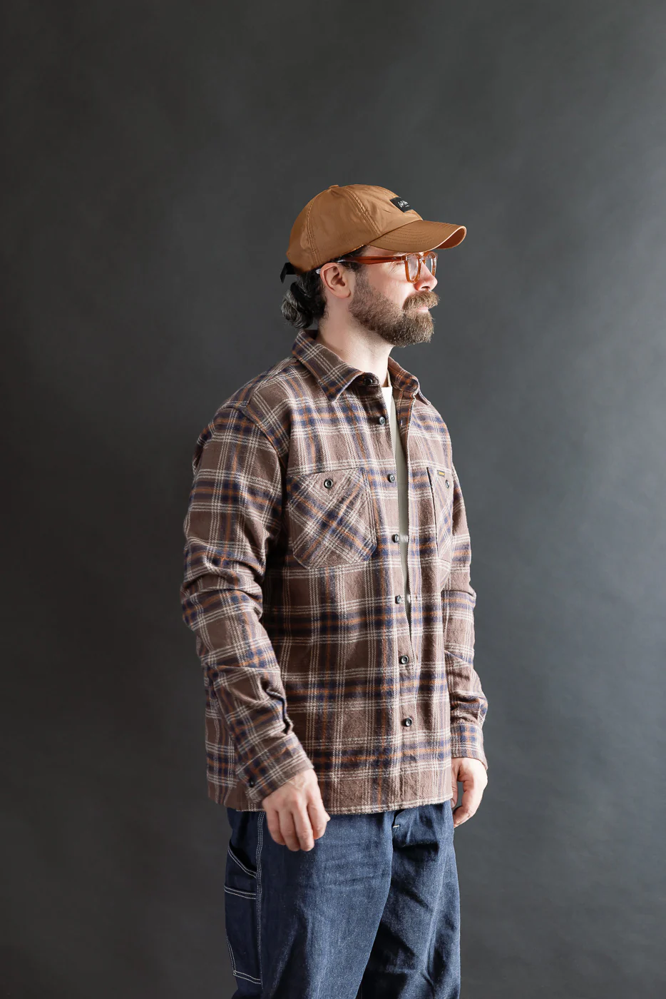 IHSH-430-BRN - Slubby Heavy Flannel Check Work Overshirt - Brown - Image 11