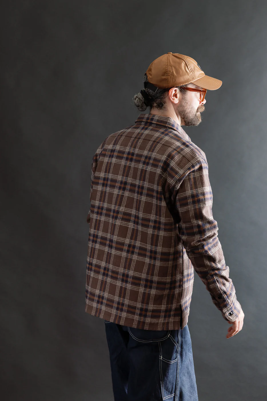 IHSH-430-BRN - Slubby Heavy Flannel Check Work Overshirt - Brown - Image 12