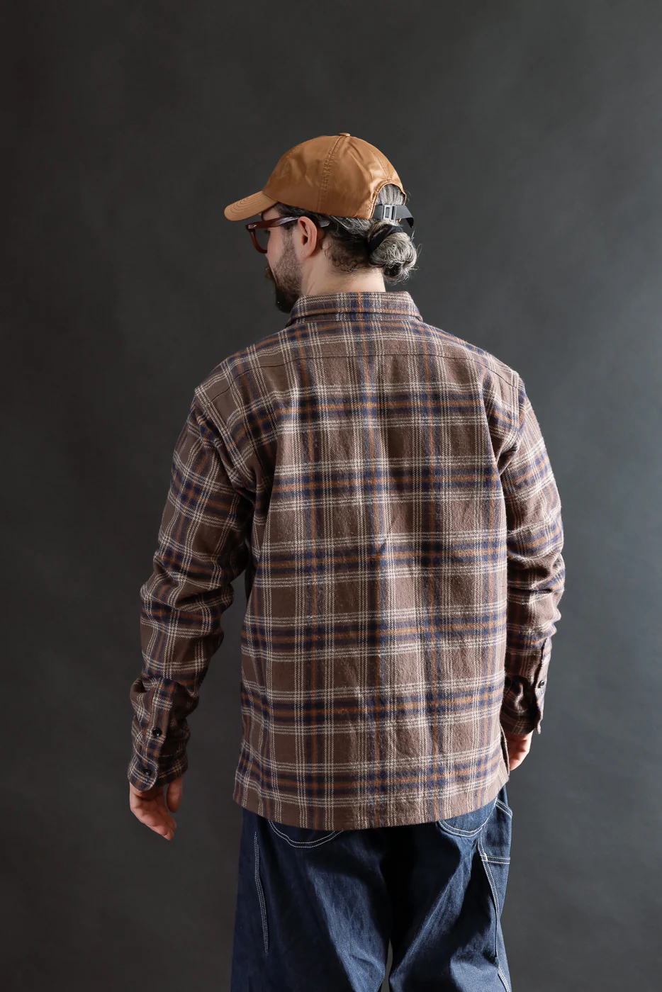 IHSH-430-BRN - Slubby Heavy Flannel Check Work Overshirt - Brown - Image 13