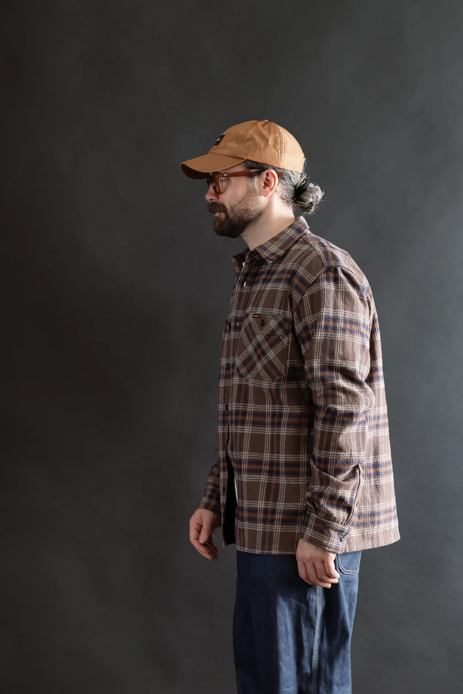 IHSH-430-BRN - Slubby Heavy Flannel Check Work Overshirt - Brown - Image 14