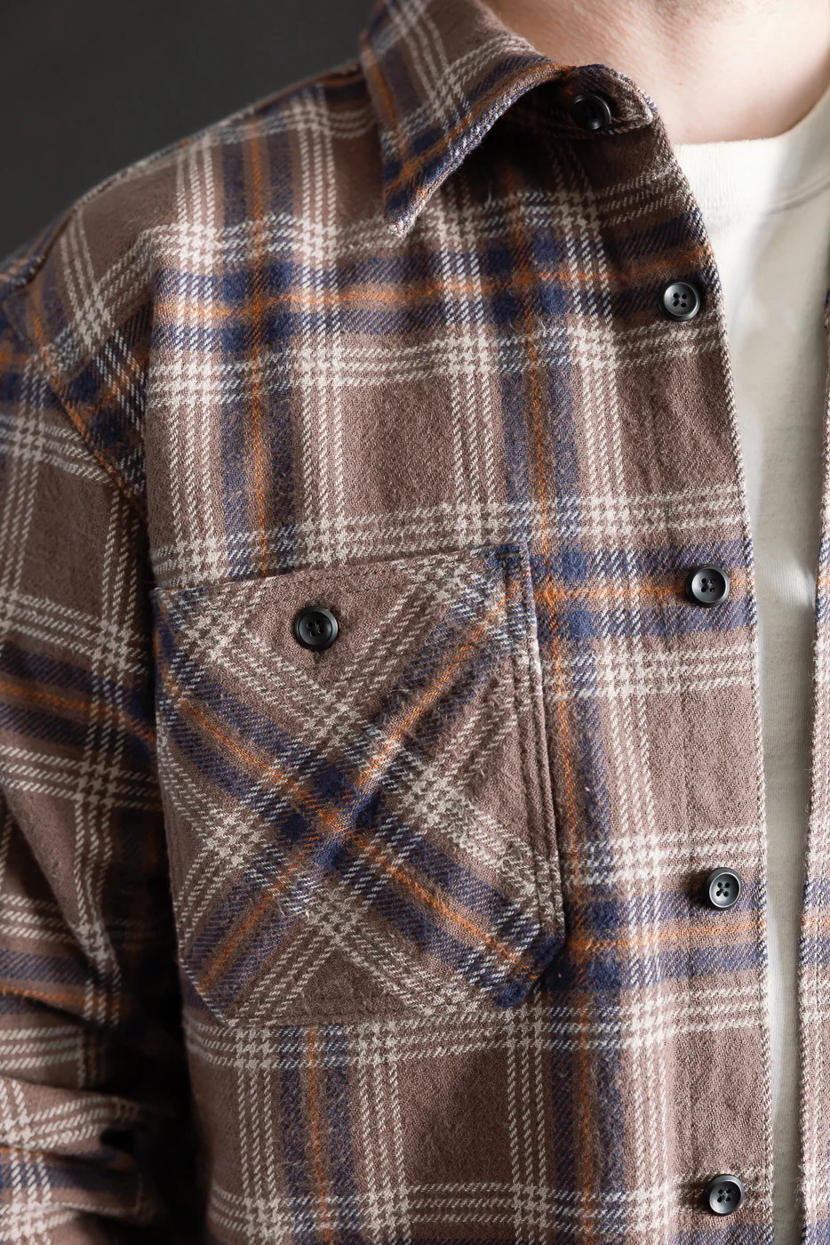 IHSH-430-BRN - Slubby Heavy Flannel Check Work Overshirt - Brown - Image 18