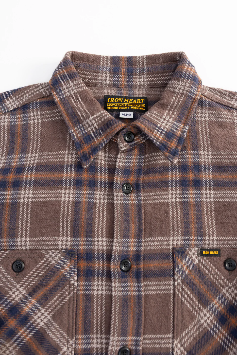 IHSH-430-BRN - Slubby Heavy Flannel Check Work Overshirt - Brown - Image 2