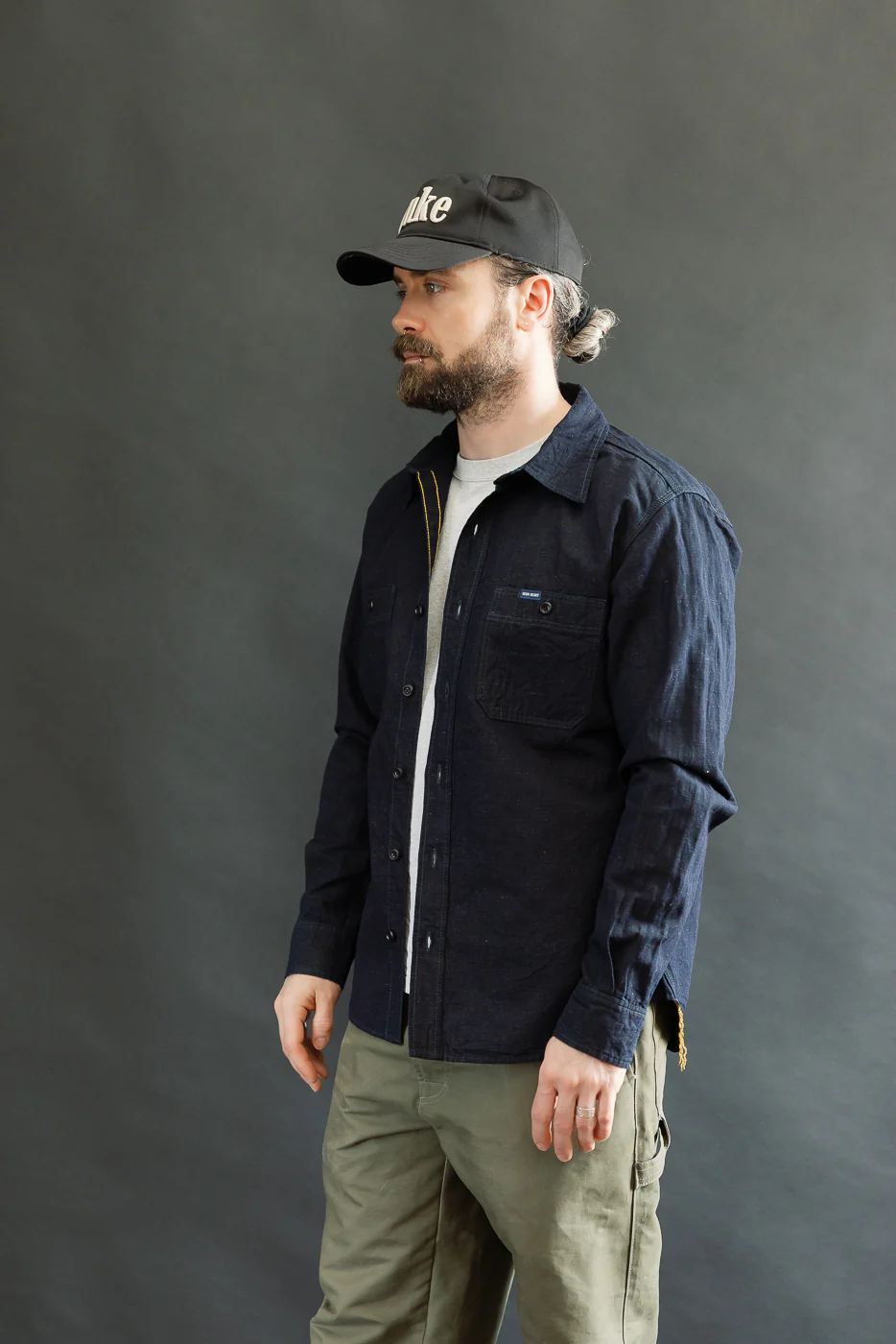 IHSH-443-IND - 7oz Cotton Linen Chambray Work Shirt - Indigo - Image 11