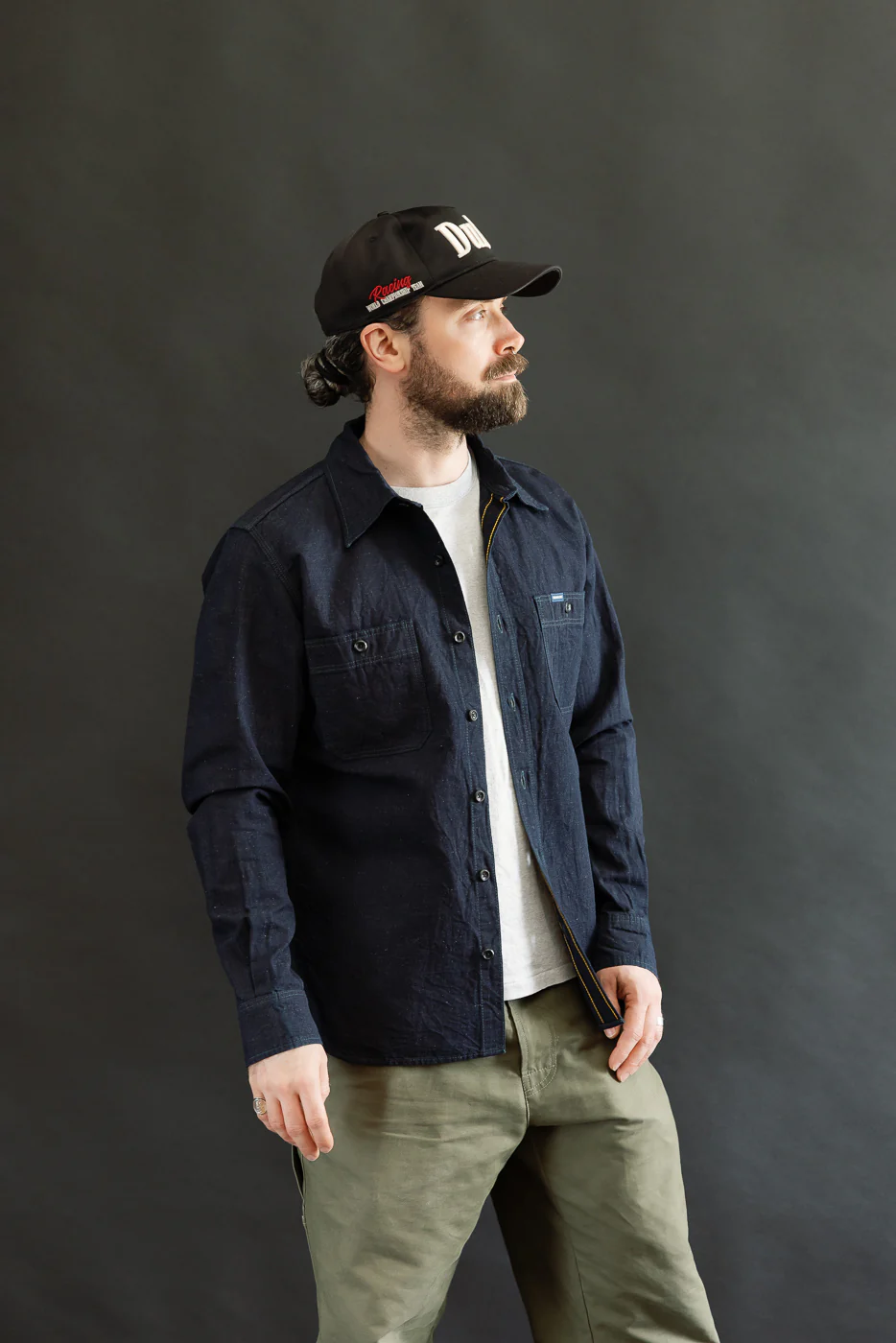 IHSH-443-IND - 7oz Cotton Linen Chambray Work Shirt - Indigo - Image 15