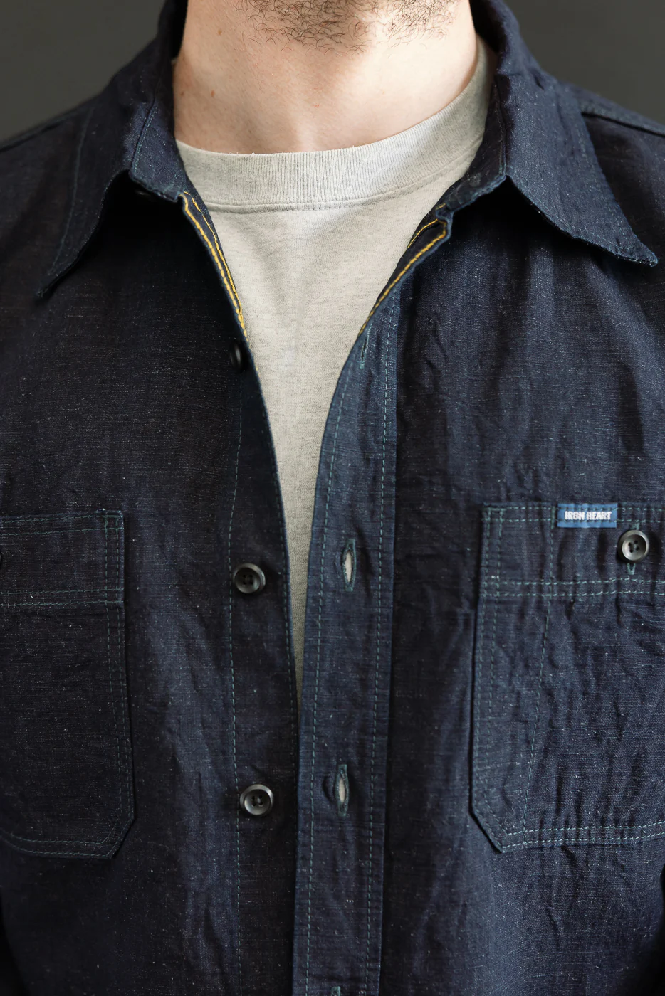IHSH-443-IND - 7oz Cotton Linen Chambray Work Shirt - Indigo - Image 18