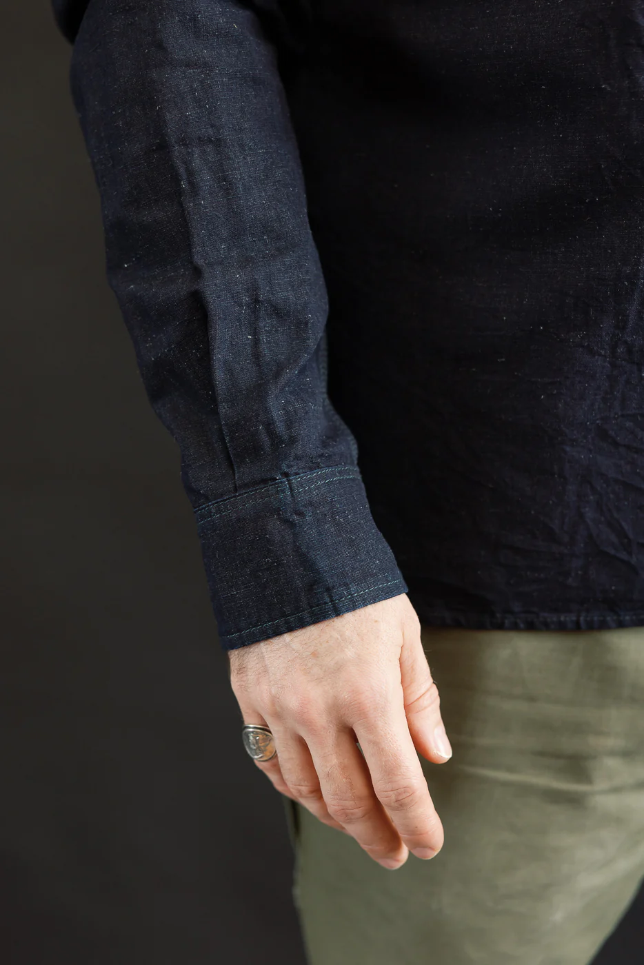 IHSH-443-IND - 7oz Cotton Linen Chambray Work Shirt - Indigo - Image 19