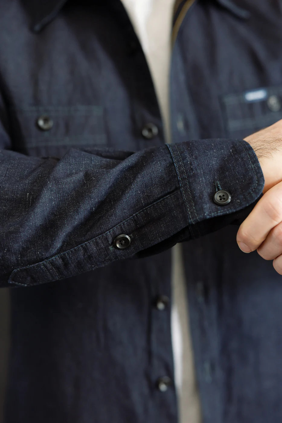 IHSH-443-IND - 7oz Cotton Linen Chambray Work Shirt - Indigo - Image 20