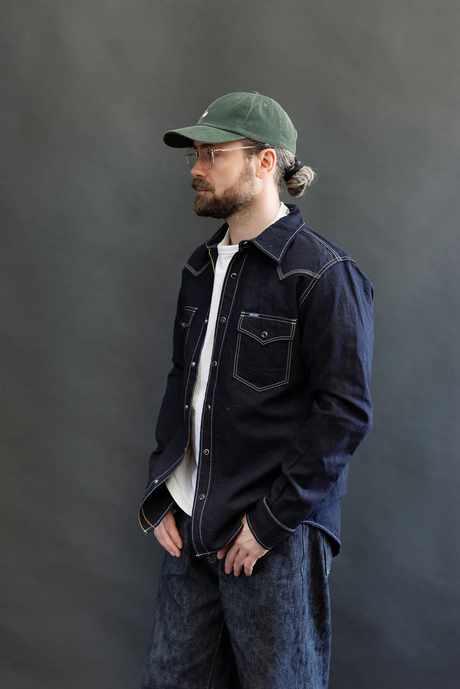 IHSH-444-IND - 7oz Cotton Linen Chambray Western Shirt - Indigo - Image 10
