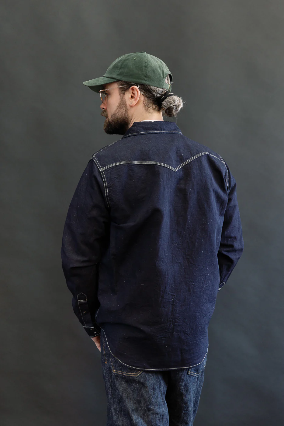 IHSH-444-IND - 7oz Cotton Linen Chambray Western Shirt - Indigo - Image 11