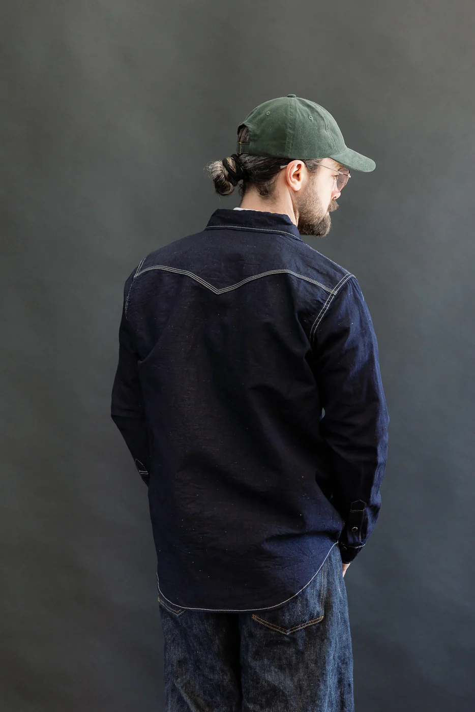 IHSH-444-IND - 7oz Cotton Linen Chambray Western Shirt - Indigo - Image 12