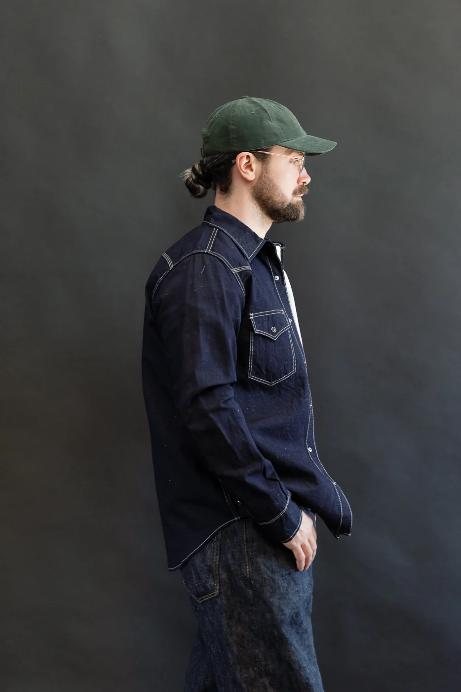 IHSH-444-IND - 7oz Cotton Linen Chambray Western Shirt - Indigo - Image 13