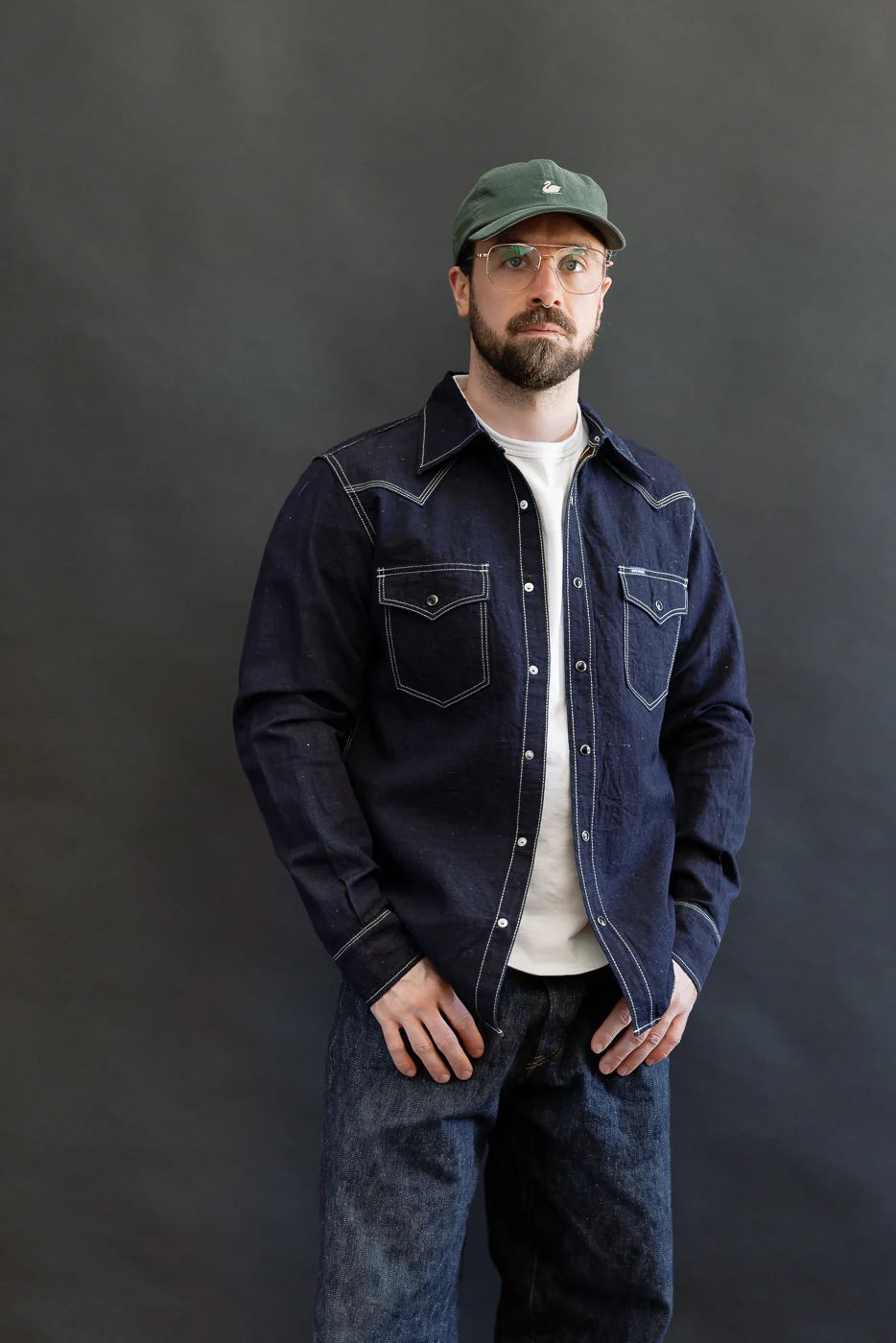IHSH-444-IND - 7oz Cotton Linen Chambray Western Shirt - Indigo - Image 14