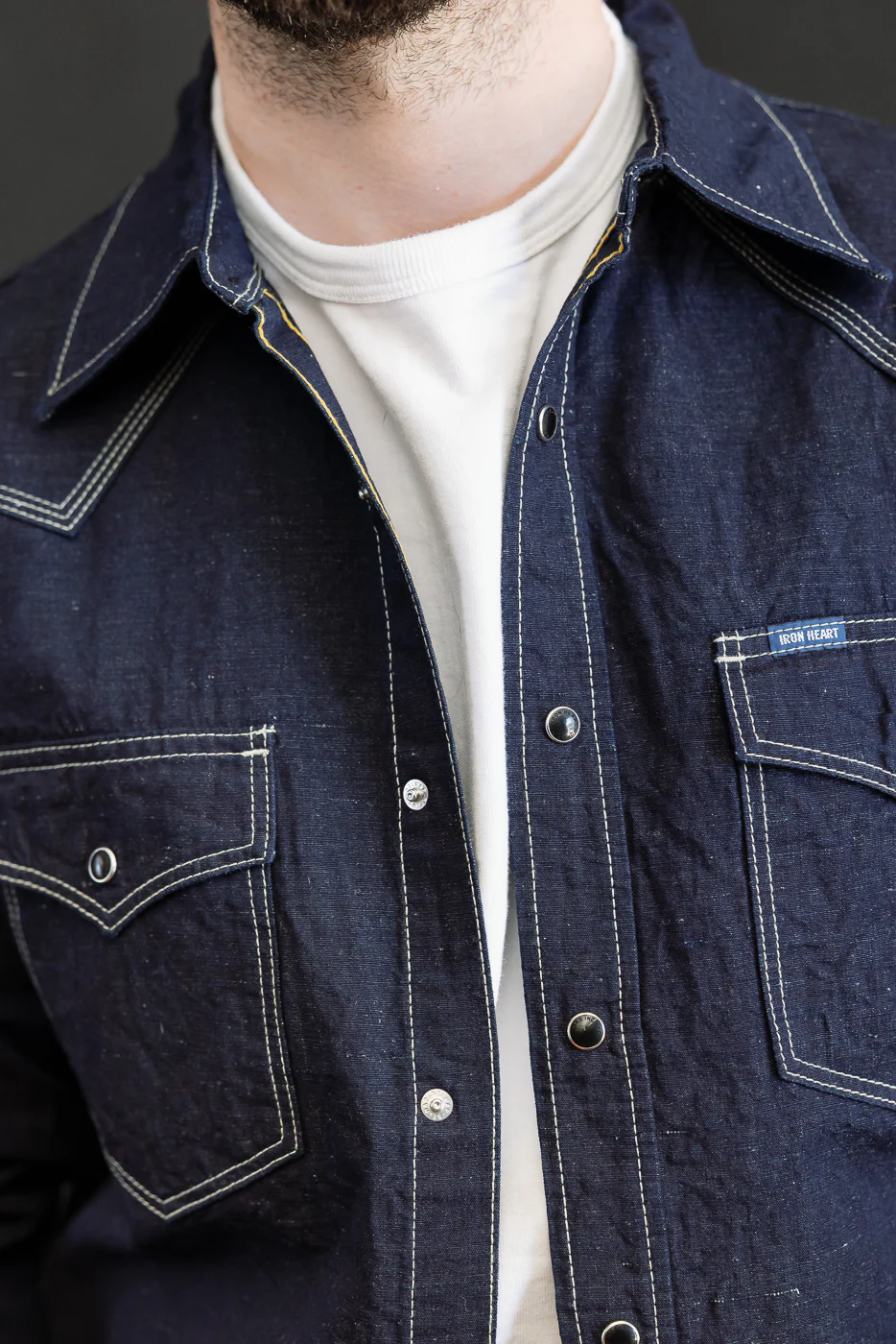 IHSH-444-IND - 7oz Cotton Linen Chambray Western Shirt - Indigo - Image 17