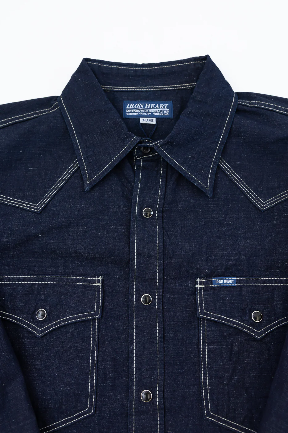 IHSH-444-IND - 7oz Cotton Linen Chambray Western Shirt - Indigo - Image 2
