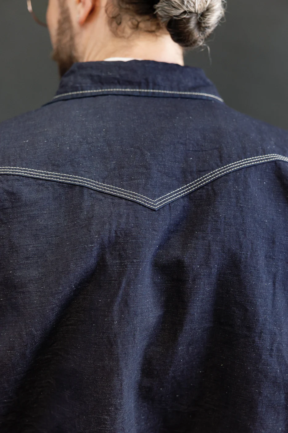 IHSH-444-IND - 7oz Cotton Linen Chambray Western Shirt - Indigo - Image 20