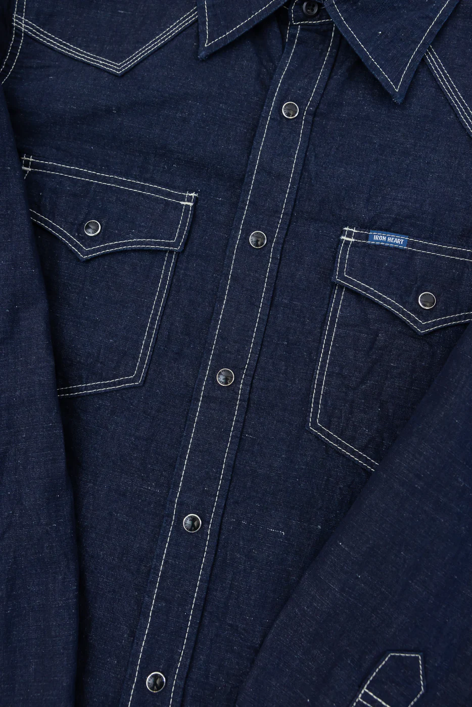 IHSH-444-IND - 7oz Cotton Linen Chambray Western Shirt - Indigo - Image 3