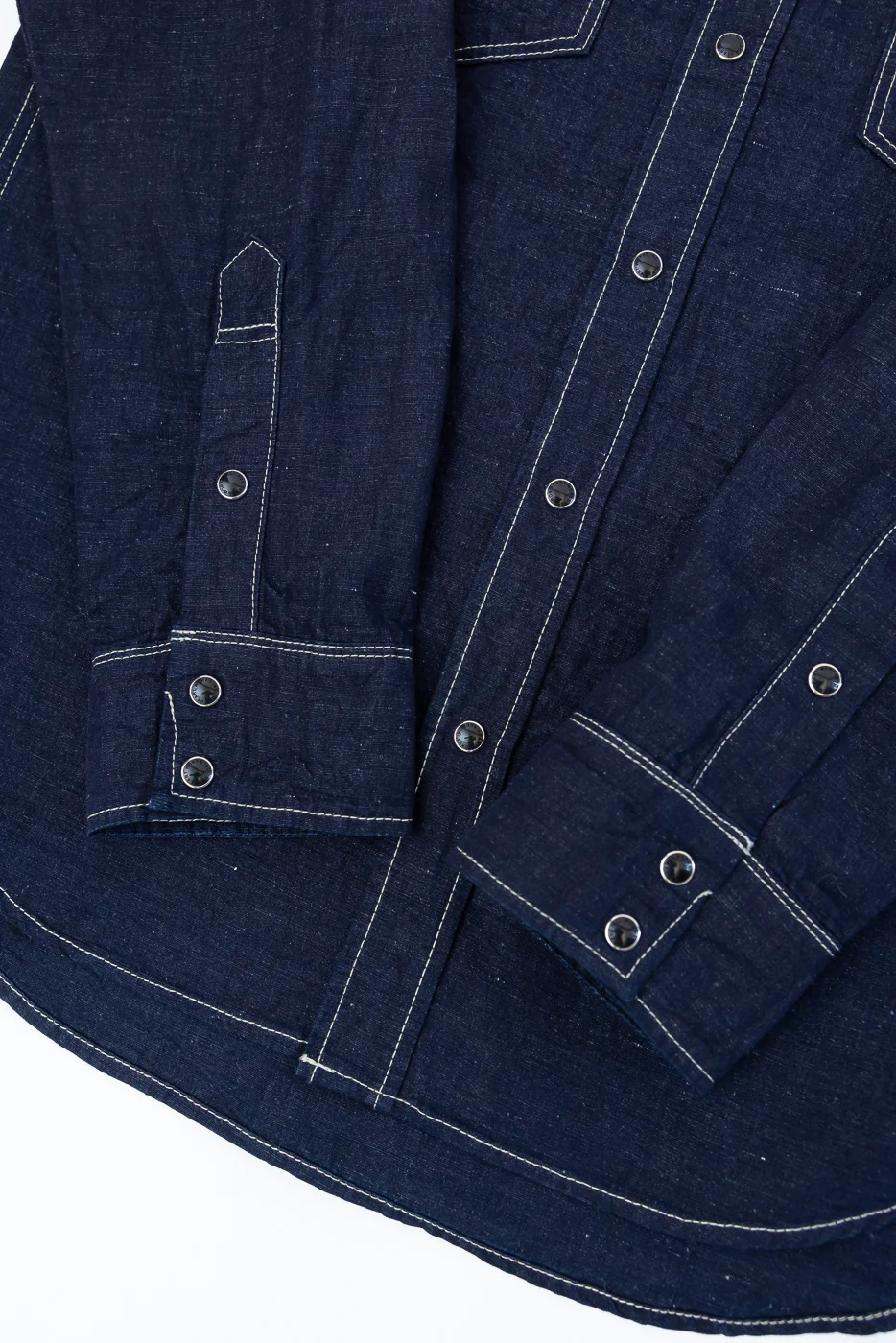 IHSH-444-IND - 7oz Cotton Linen Chambray Western Shirt - Indigo - Image 4