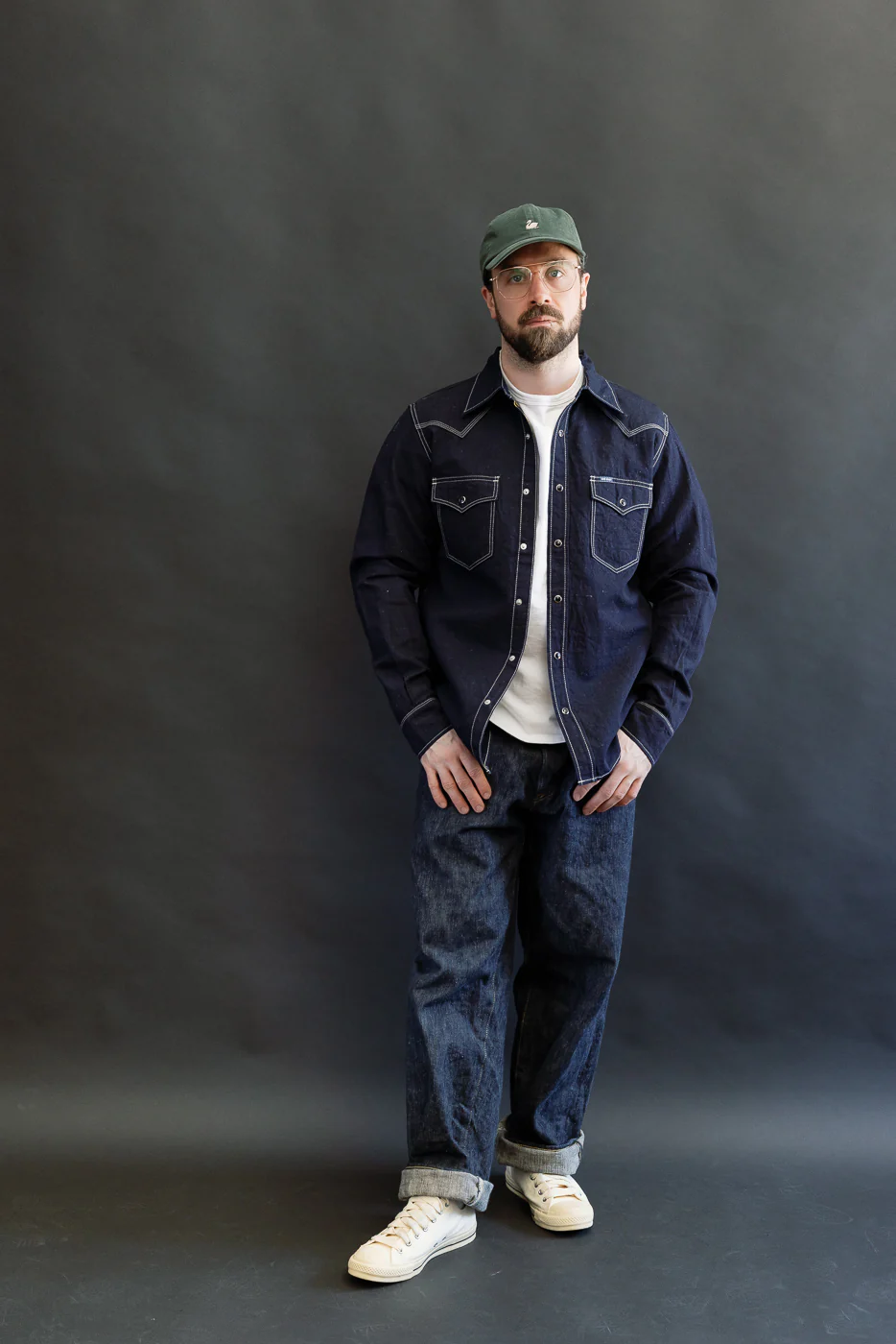IHSH-444-IND - 7oz Cotton Linen Chambray Western Shirt - Indigo - Image 6