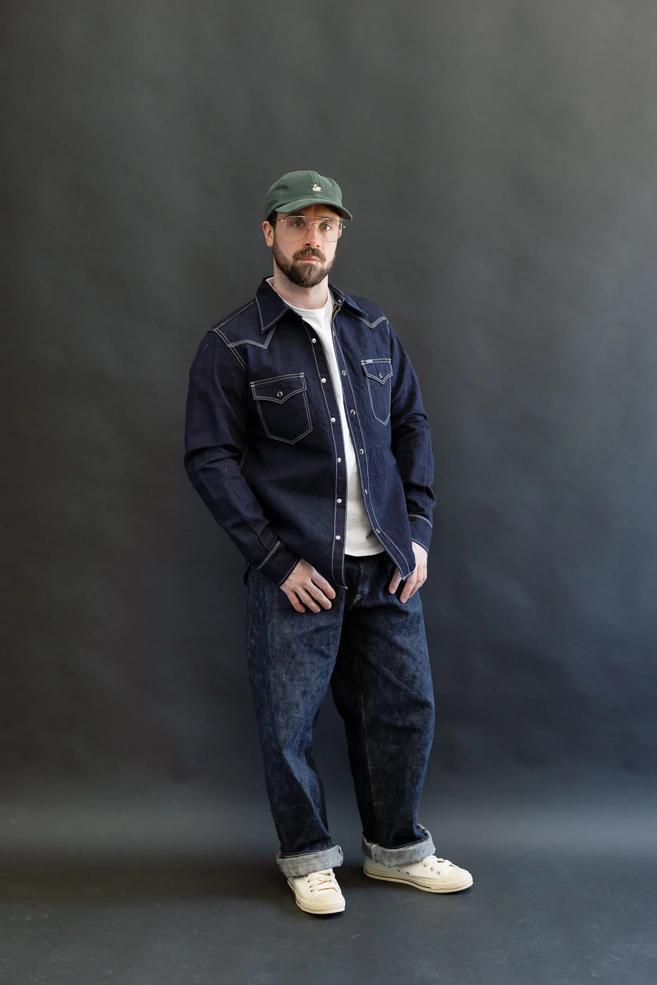 IHSH-444-IND - 7oz Cotton Linen Chambray Western Shirt - Indigo - Image 7