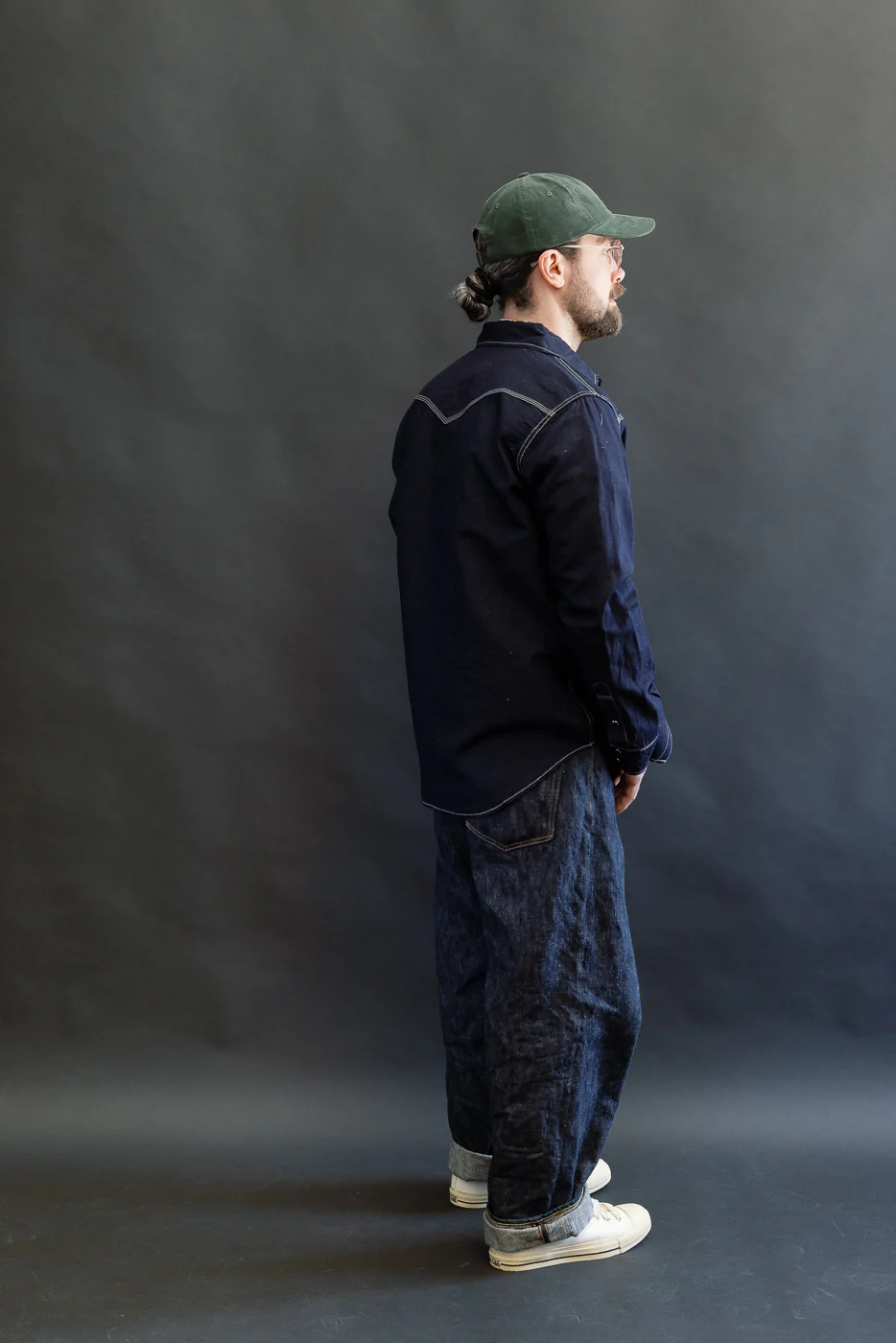 IHSH-444-IND - 7oz Cotton Linen Chambray Western Shirt - Indigo - Image 8