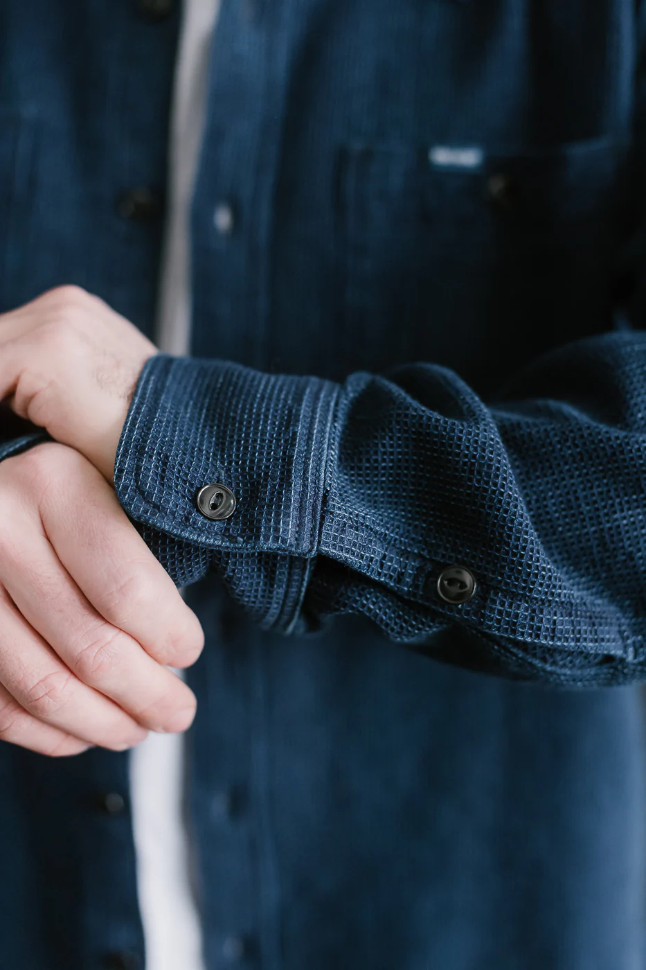 IHSH-96-IND - Waffle Work Shirt - Indigo - Image 17