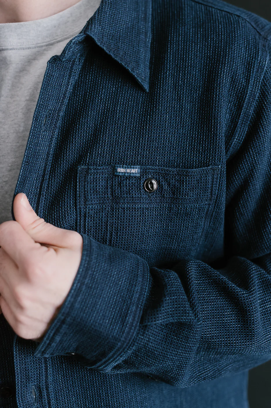 IHSH-96-IND - Waffle Work Shirt - Indigo - Image 18