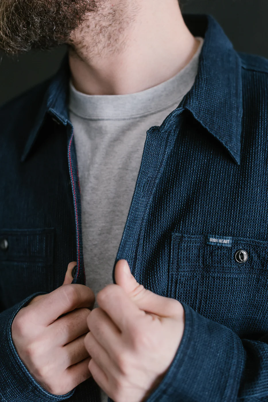 IHSH-96-IND - Waffle Work Shirt - Indigo - Image 19