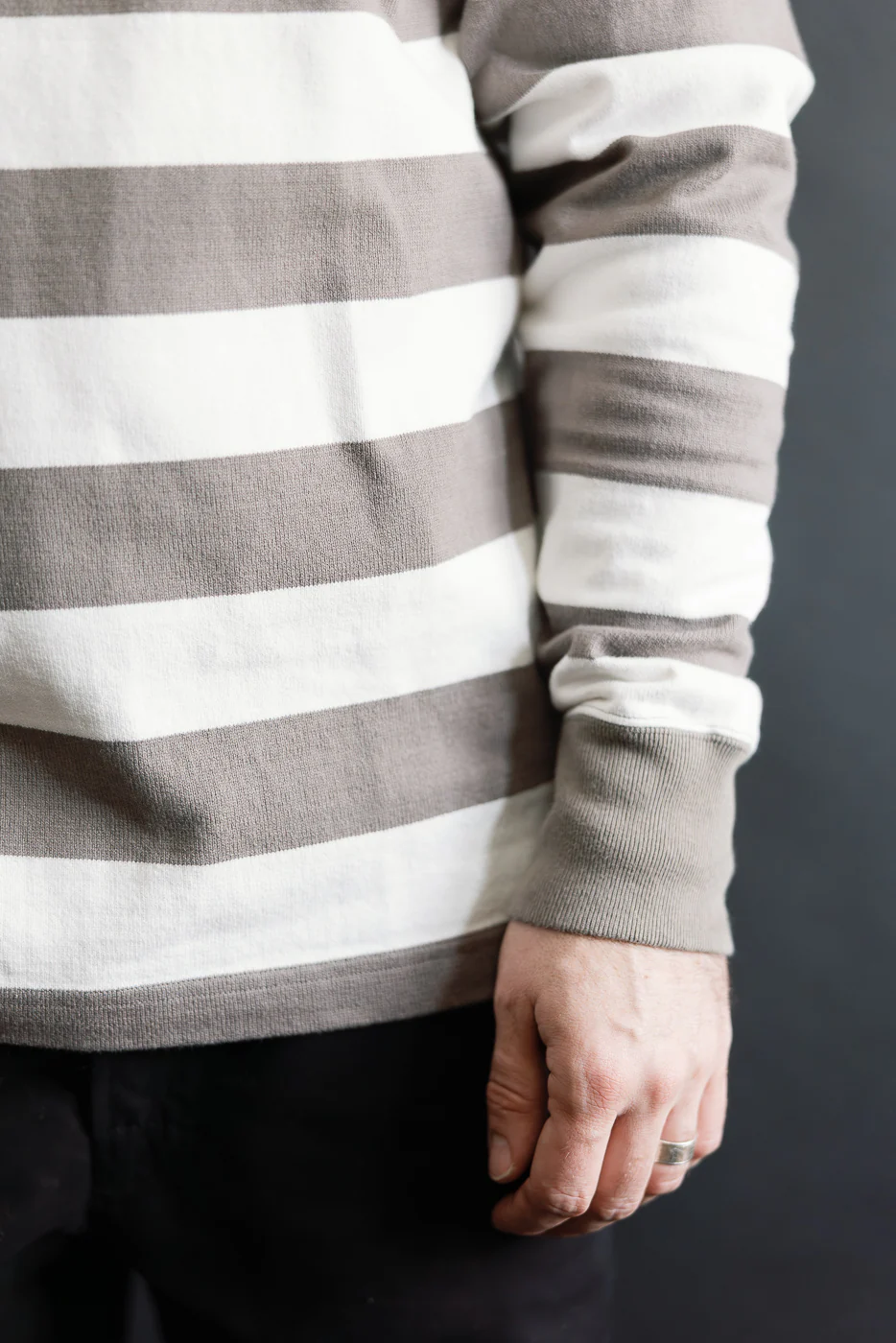 IHTB-01-GRY-WHT - 11oz Cotton Knit Long-Sleeved Sweater - Grey, White - Image 15