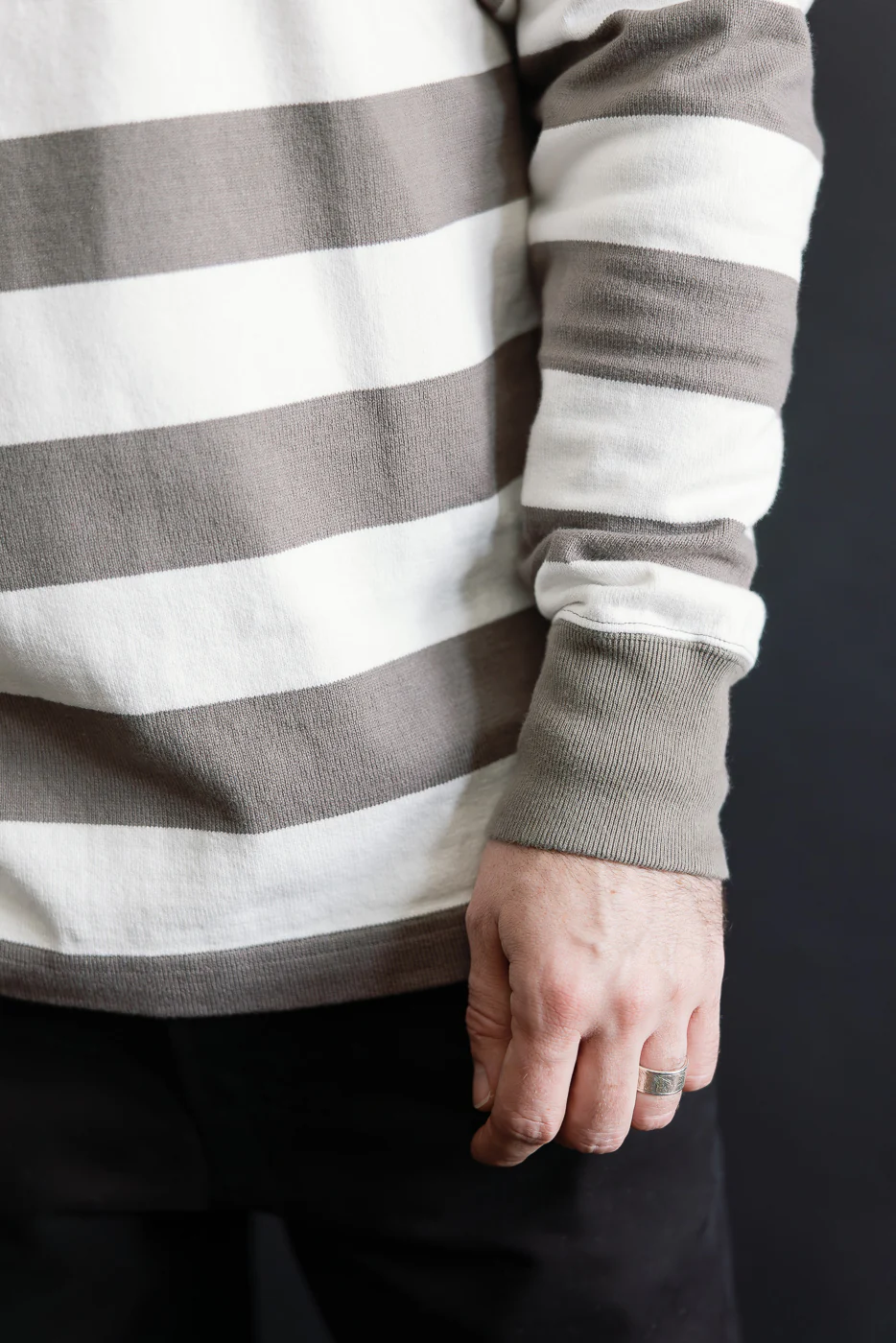 IHTB-01-GRY-WHT - 11oz Cotton Knit Long-Sleeved Sweater - Grey, White - Image 18